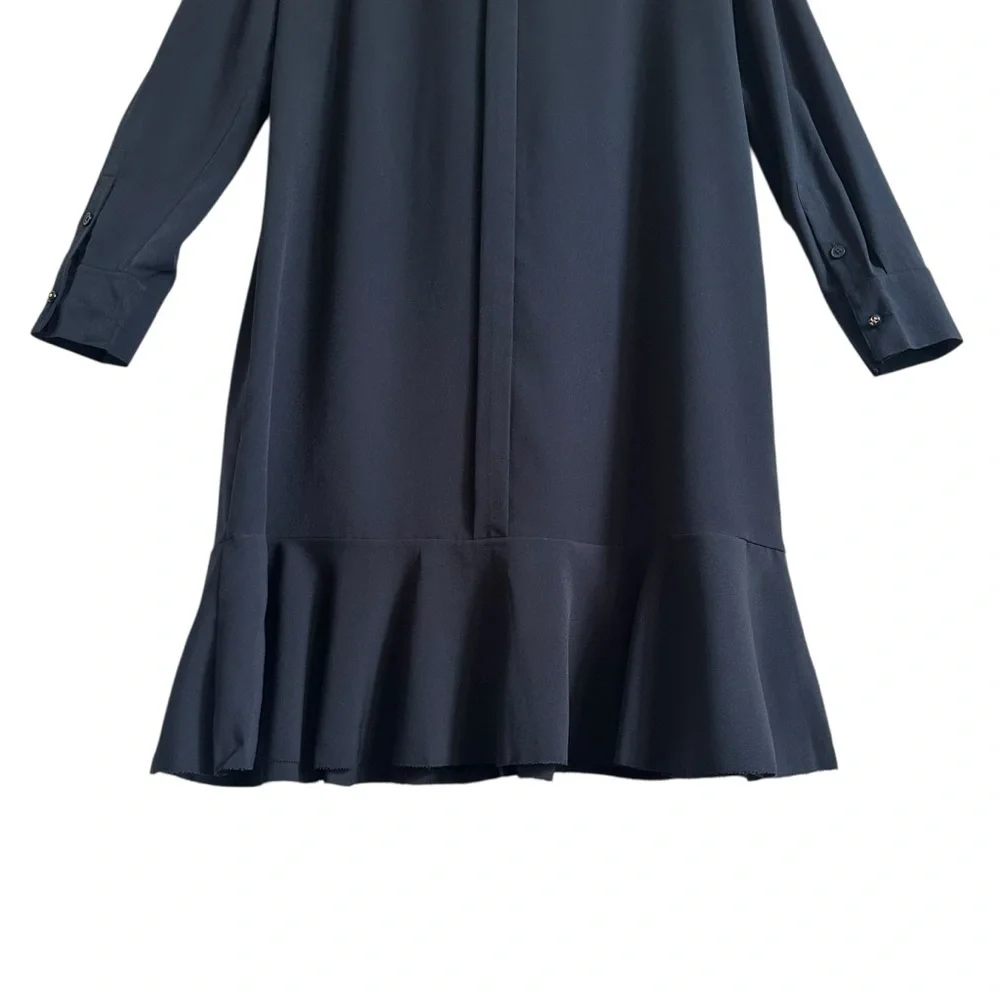 NWT TORY BURCH JANE RUFFLE NECK FLOUNCE HEM NAVY SHIFT DRESS SIZE  14